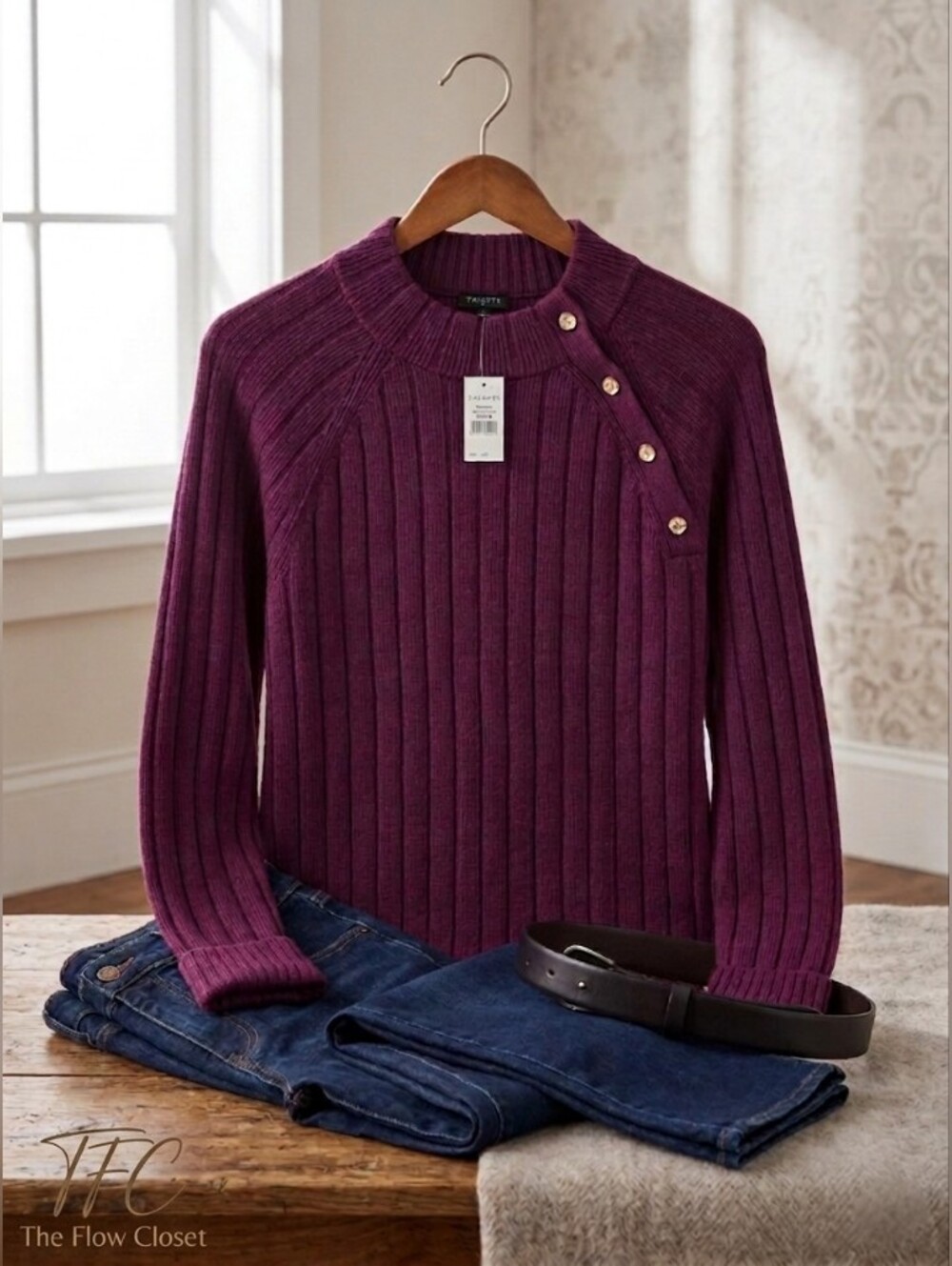 Talbots Vibrant Plum Ribbed Knit Sweater NWT Medium Gold Button Detail Preppy